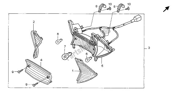 All parts for the Rear Combination Light of the Honda SCV 100F 2006