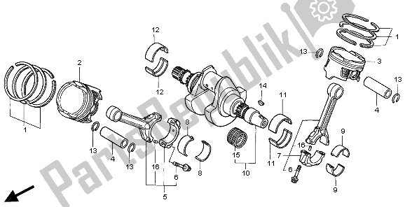 All parts for the Crankshaft & Piston of the Honda VTR 1000F 2000