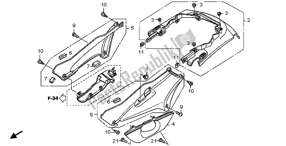 Alle onderdelen voor de Zijbekleding En Achterkap van de Honda ST 1300A 2010