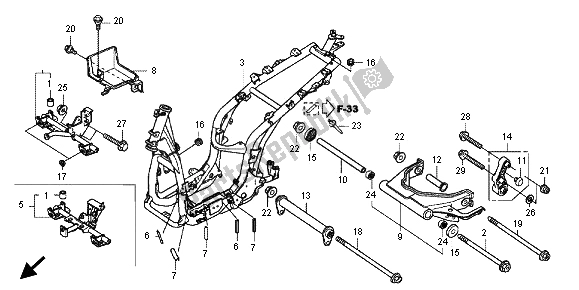 All parts for the Frame Body of the Honda SH 300A 2012