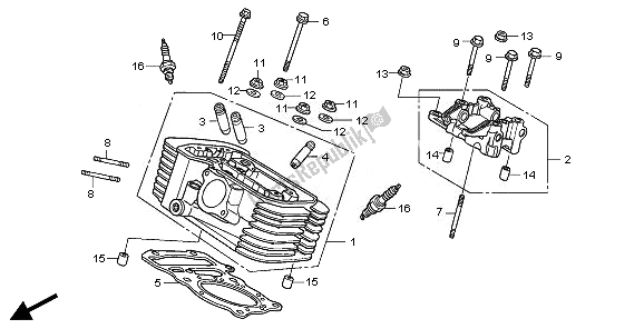 Alle onderdelen voor de Cilinderkop Achter van de Honda VT 750 CS 2010