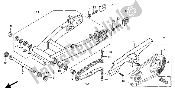 Alle onderdelen voor de Achterbrug En Kettingkast van de Honda CB 1300 SA 2005