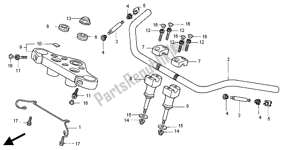 Alle onderdelen voor de Handvatpijp & Hoogste Brug van de Honda VT 750C 2000