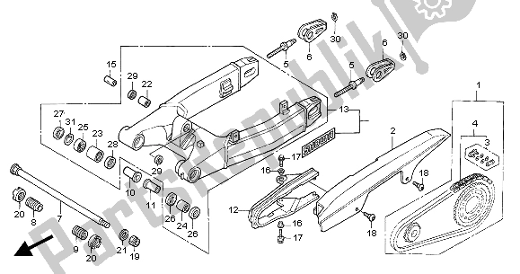 All parts for the Swingarm of the Honda CBR 600F 2004