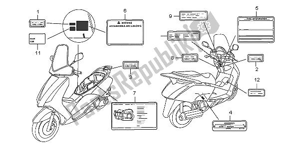 Toutes les pièces pour le étiquette D'avertissement du Honda FES 125 2005