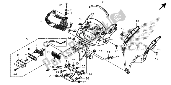 All parts for the Taillight & License Light of the Honda VT 1300 CXA 2013