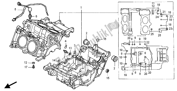 All parts for the Crankcase of the Honda VFR 800 FI 1998