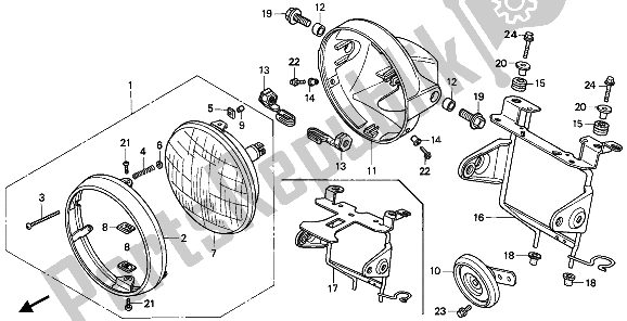 All parts for the Headlight (eu) of the Honda CB 250 1992