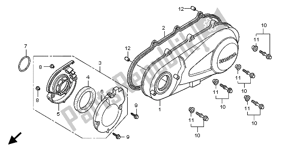 All parts for the Left Crankcase Cover of the Honda SH 125D 2009