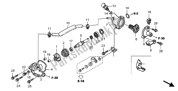 All parts for the Water Pump of the Honda FES 125 2006