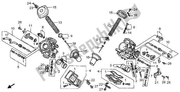 All parts for the Carburetor (component Parts) of the Honda NTV 650 1995