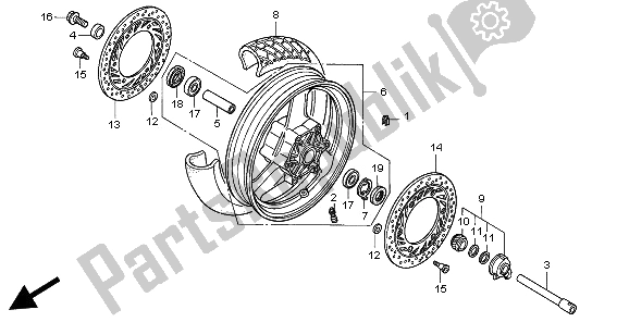 All parts for the Front Wheel of the Honda ST 1100 1997