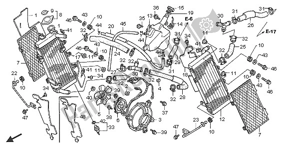 Alle onderdelen voor de Radiator van de Honda XL 1000V 2005