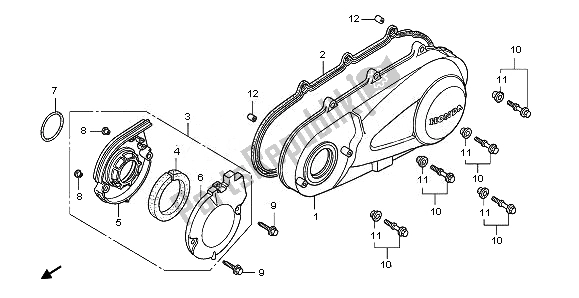 All parts for the Left Crankcase Cover of the Honda PES 150R 2010