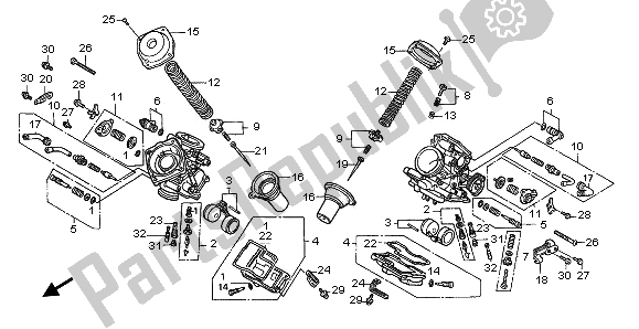 Todas as partes de Carburador (peças Componentes) do Honda XL 650V Transalp 2003