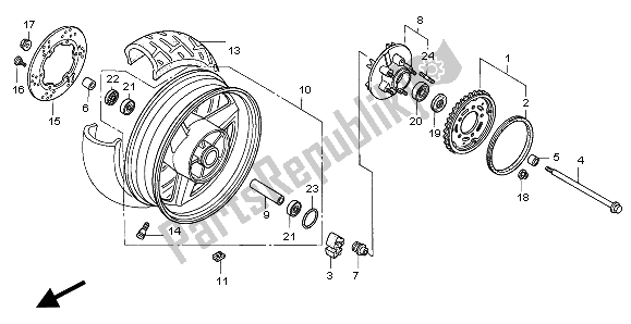 All parts for the Rear Wheel of the Honda CB 1000F 1995