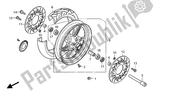 All parts for the Front Wheel of the Honda CBF 600N 2005