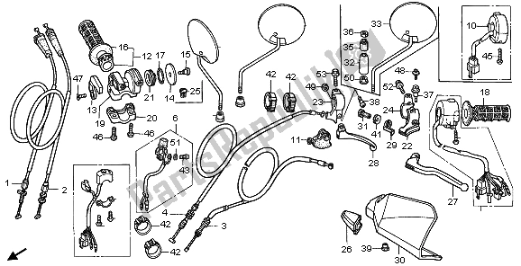 All parts for the Handle Lever & Switch & Cable of the Honda XR 400R 1998