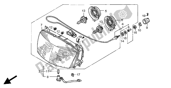 All parts for the Headlight (uk) of the Honda ST 1100 1998