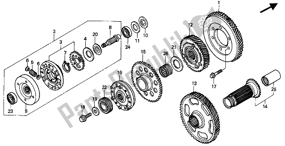 All parts for the Primary Drive Gear of the Honda GL 1500 SE 1994