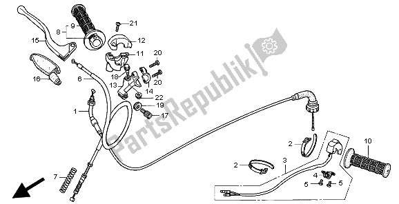 All parts for the Handle Lever & Switch & Cable of the Honda XR 70R 1999