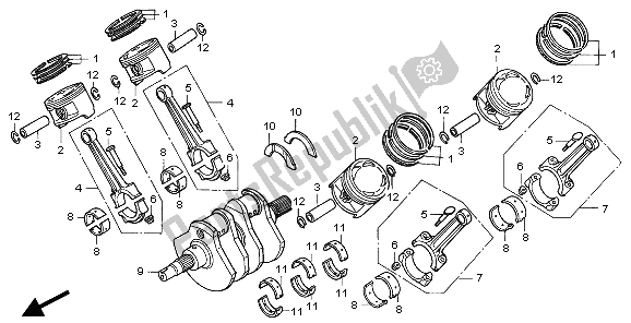 All parts for the Crankshaft & Piston of the Honda ST 1100A 2000