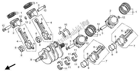 All parts for the Crankshaft & Piston of the Honda ST 1100A 2000