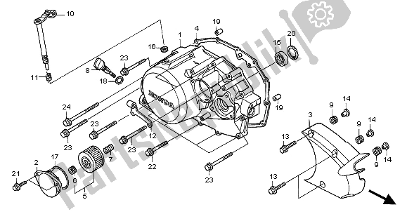 Alle onderdelen voor de Rechter Carterdeksel van de Honda VT 125C 2001