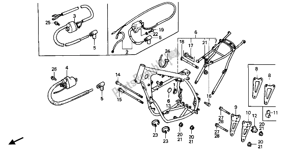 All parts for the Frame Body & Ignition Coil of the Honda CR 125R 1987