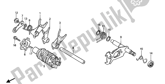 All parts for the Shift Drum & Shift Fork of the Honda XR 250R 1985