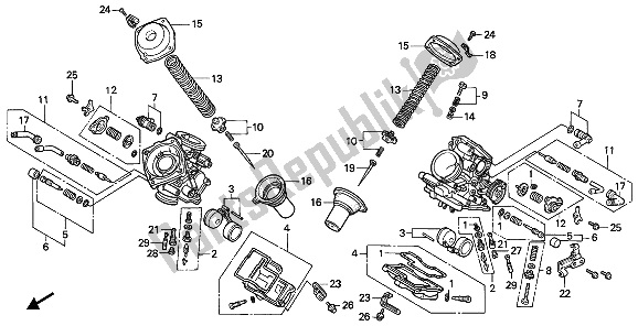 All parts for the Carburetor (component Parts) of the Honda NTV 650 1990