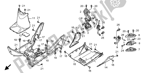 Todas las partes para Panel De Piso Y Escalón Del Pasajero de Honda SH 150 2011