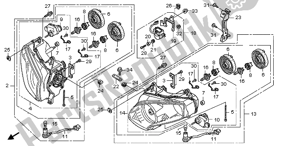 All parts for the Headlight (uk) of the Honda GL 1800 2009