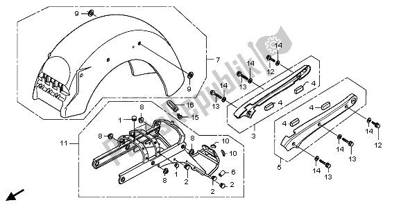 All parts for the Rear Fender & Grab Rail of the Honda VT 750 CA 2008