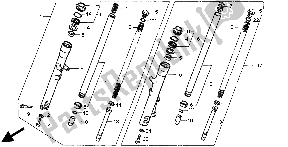 Todas as partes de Garfo Dianteiro do Honda CMX 250C 1998