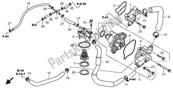 All parts for the Water Pump of the Honda VFR 1200 FA 2010