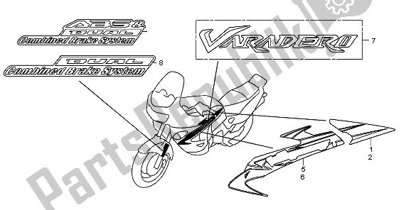 All parts for the Mark & Stripe of the Honda XL 1000V 2008