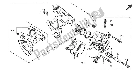 All parts for the Rear Brake Caliper of the Honda VTR 1000 SP 2005