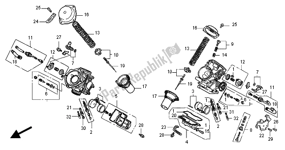 Todas as partes de Carburador (peças Componentes) do Honda VT 750C 2000