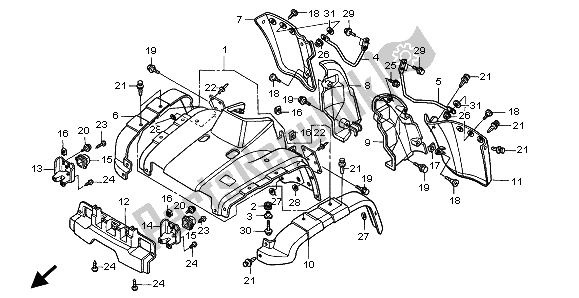 All parts for the Front Fender of the Honda TRX 400 FW Fourtrax Foreman 2001