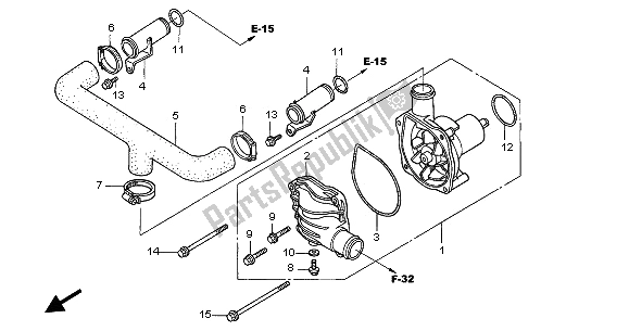 All parts for the Water Pump of the Honda GL 1500C 2002