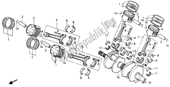 All parts for the Crankshaft & Piston of the Honda VFR 750F 1986