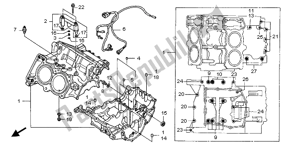 All parts for the Crankcase of the Honda RVF 750R 1996