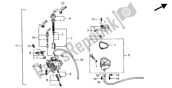 All parts for the Carburetor of the Honda QR 50 1997