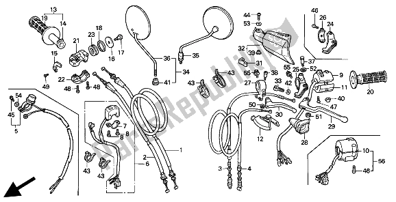 Todas las partes para Manejar Palanca E Interruptor Y Cable de Honda XR 600R 1993