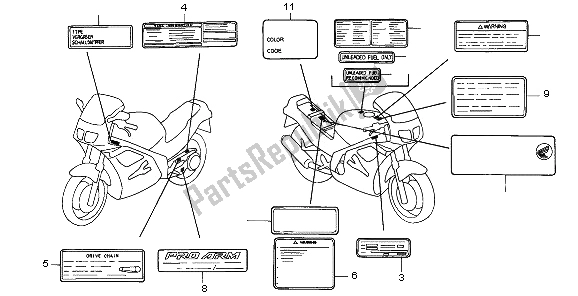 Todas as partes de Etiqueta De Cuidado do Honda VFR 750F 1997