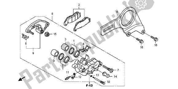 All parts for the Rear Brake Caliper of the Honda CB 1000R 2012