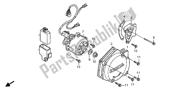 Alle onderdelen voor de Linker Carterdeksel & Generator van de Honda CR 125R 2007