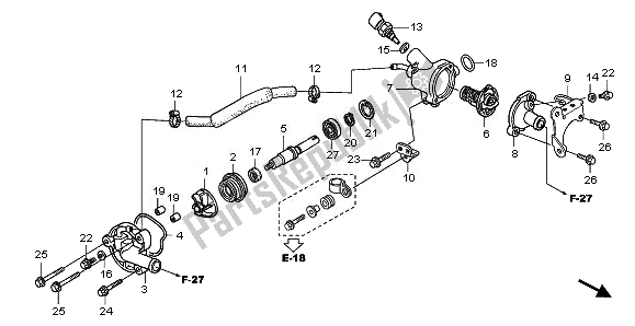 All parts for the Water Pump of the Honda SH 125 2011