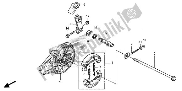 Tutte le parti per il Pannello Freno Posteriore del Honda CRF 110F 2014